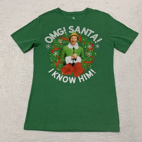 2/$15 Elf Will Ferrell Shirt Size Medium Green Print Santa Christmas Holiday - Picture 1 of 10